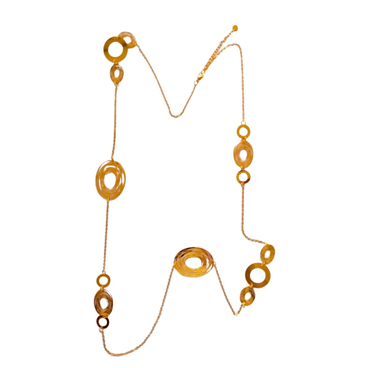 Γυναικείο κολιέ ατσάλινο μακρύ 107 εκατοστά με κυκλικά μοτίβα επιχρυσωμένο (N1449) - necklace - charmy.gr