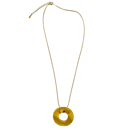 Κολιέ ατσάλινο μακρύ 50 + 6 εκατοστά με κυκλικό στοιχείο 4.5 εκατοστά επιχρυσωμένο (N1352) - necklace - charmy.gr