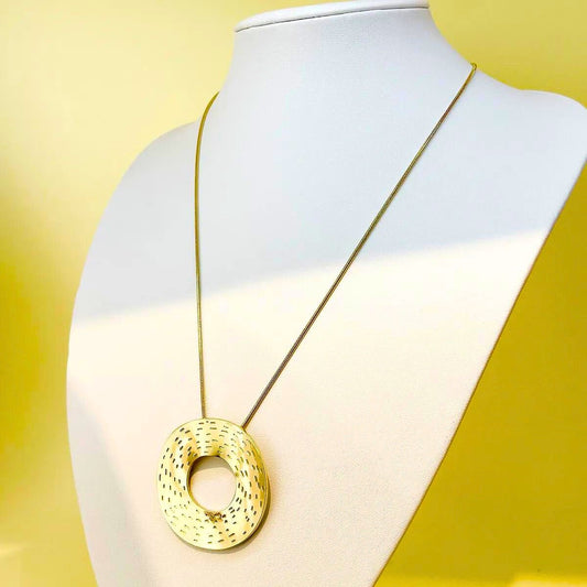 Γυναικείο κολιέ ατσάλινο μακρύ 50 + 6 εκατοστά με κυκλικό στοιχείο 4.5 εκατοστά επιχρυσωμένο (N1352) - necklace - charmy.gr