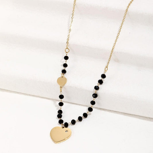 Γυναικείο κολιέ ατσάλινο με κρυστάλλινες πέρλες και μενταγιόν καρδιά επιχρυσωμένο (N1090)  - necklace - charmy.gr