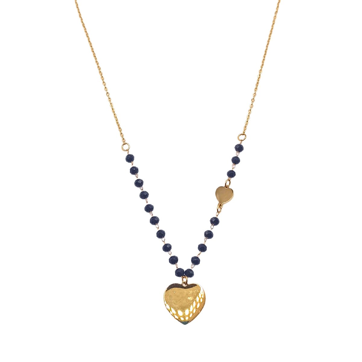 Κολιέ ατσάλινο με κρυστάλλινες πέρλες και μενταγιόν καρδιά επιχρυσωμένο (N1090)  - necklace - charmy.gr
