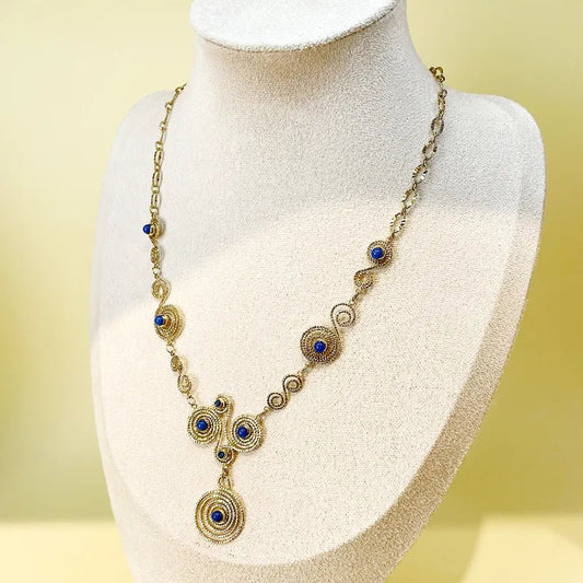Γυναικείο κολιέ ατσάλινο με κυκλικά μοτίβα επιχρυσωμένο (N1471) - necklace - charmy.gr