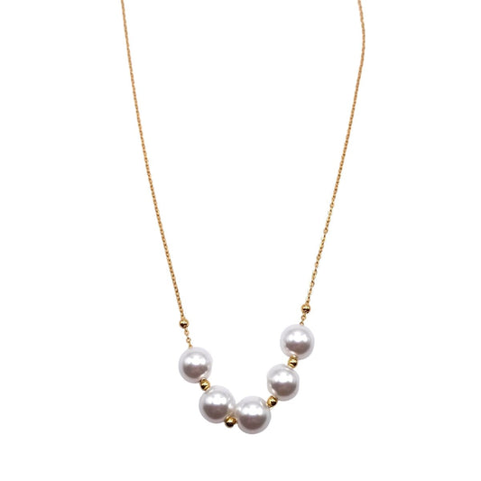 Κολιέ ατσάλινο με πέρλες επιχρυσωμένο (N1129) - necklace - charmy.gr
