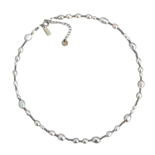 Κολιέ ατσάλινο με πέρλες χρώμα ασημί (N1391) - necklace - charmy.gr
