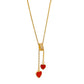 Κολιέ ατσάλινο με ροδέλα και δύο λευκές καρδιές επιχρυσωμένο (N1367) - necklace - charmy.gr