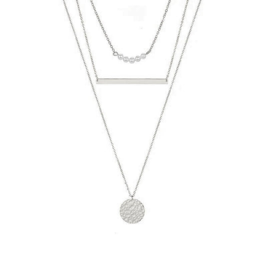 Κολιέ ατσάλινο με τρεις αλυσίδες χρώμα ασημί (N1459) - necklace - charmy.gr