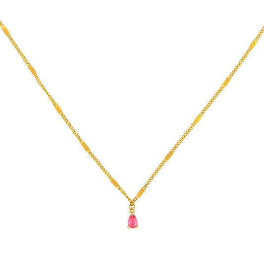 Κολιέ ατσάλινο σταγόνα με κόκκινο ζιργκόν επιχρυσωμένο 18k (N1134) - necklace - charmy.gr