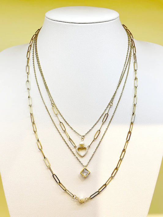 Γυναικείο κολιέ ατσάλινο τετραπλό επιχρυσωμένο 18k - necklace - charmy.gr