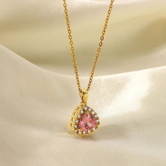 Γυναικείο κολιέ ατσάλινο τρίγωνο ζιργκόν επιχρυσωμένο (N1088)  - necklace - charmy.gr
