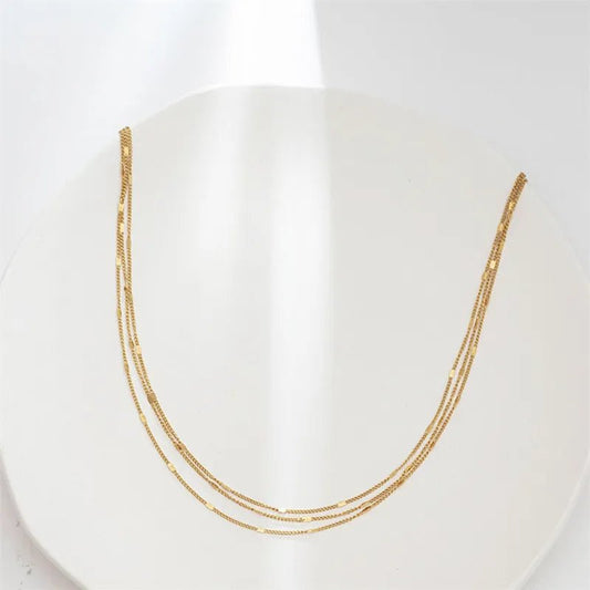 Γυναικείο κολιέ ατσάλινο τριπλό επιχρυσωμένο 14k (N1393) - necklace - charmy.gr