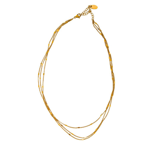 Κολιέ ατσάλινο τριπλό επιχρυσωμένο 14k (N1393) - necklace - charmy.gr