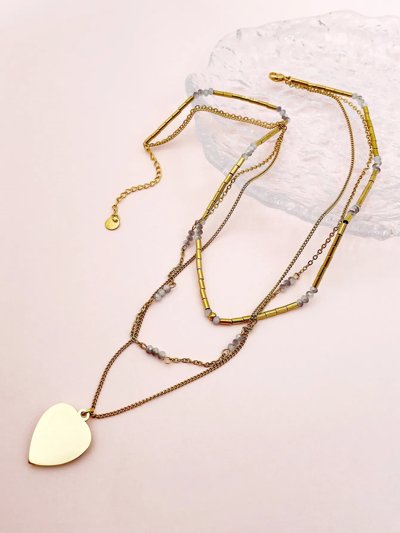 Κολιέ ατσάλινο τριπλό layering επιχρυσωμένο - necklace - charmy.gr