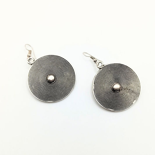 Κρεμαστά σκουλαρίκια boho με κυκλικά ανάγλυφα μοτίβα 4.5 εκ (E1286) - earrings - charmy.gr
