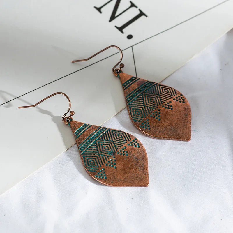 Κρεμαστά σκουλαρίκια boho σχήμα φύλλο (E1109) - earrings - charmy.gr