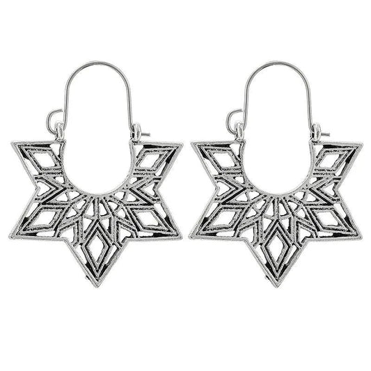 Κρεμαστά σκουλαρίκια boho χρώμα ασημί (E1114)  - earrings - charmy.gr