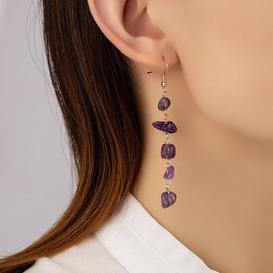Γυναικεία κρεμαστά σκουλαρίκια με φυσικές μωβ πέτρες 6.5εκ (E1168) - earrings - charmy.gr