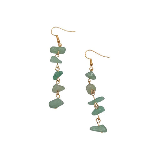 Κρεμαστά σκουλαρίκια με φυσικές πράσινες πέτρες 6.5εκ (E1166) - earrings - charmy.gr