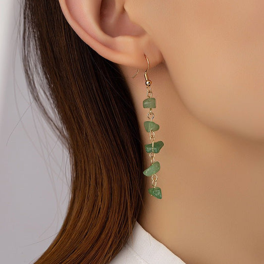 Γυναικείο κρεμαστά σκουλαρίκια με φυσικές πράσινες πέτρες 6.5εκ (E1166) - earrings - charmy.gr