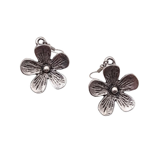 Κρεμαστά σκουλαρίκια σχέδιο λουλούδι 4εκ επαργυρωμένα (E1287) - earrings - charmy.gr