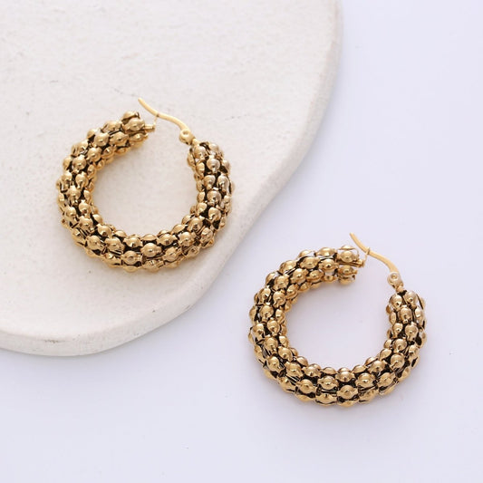 Σκουλαρίκια ατσάλινα κρίκοι 3 εκατοστά επιχρυσωμένοι (E1105) - bracelet - charmy.gr