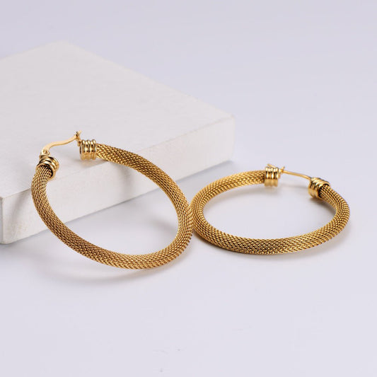 Γυναικεία σκουλαρίκια ατσάλινα κρίκοι επιχρυσωμένοι 18k (E1104)  - bracelet - charmy.gr