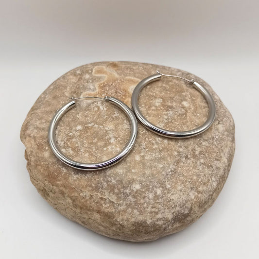 Σκουλαρίκια κρίκοι ατσάλινοι χοντροί διάμετρος 2.5 εκατοστά (E1201) - earrings - charmy.gr