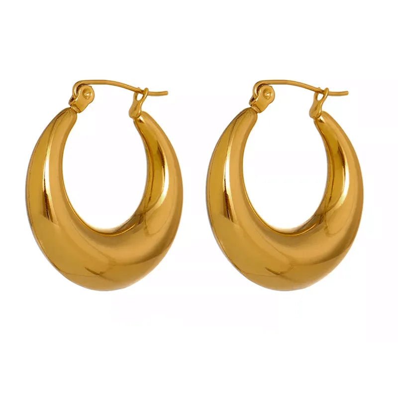 Σκουλαρίκια κρίκοι ατσάλινοι χοντροί επιχρυσωμένοι μάκρος 2.7εκ (E1207) - earrings - charmy.gr