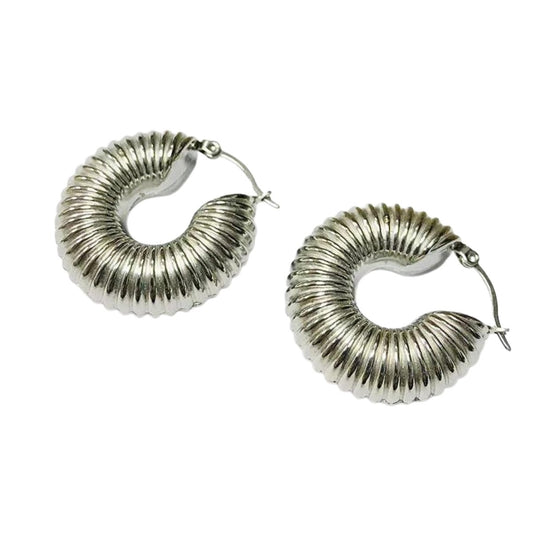 Σκουλαρίκια κρίκοι ατσάλινοι χοντροί  με σπειροειδές σχήμα 3εκ (E1209) - earrings - charmy.gr