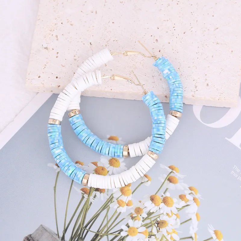 Γυναικεία σκουλαρίκια κρίκοι boho με φίμο μάκρος 5 εκ (E1172) - earrings - charmy.gr