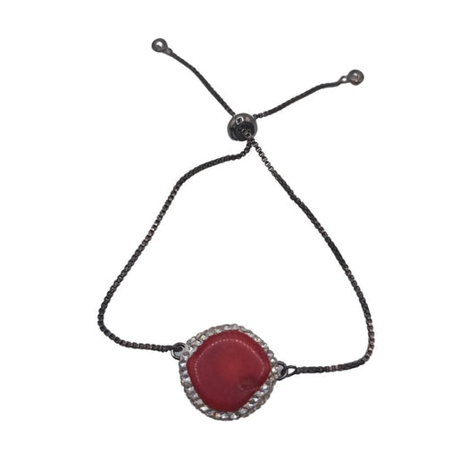 Χειροποίητο βραχιόλι ατσάλινο με πέτρα κοράλι και ζιργκόν (B1103) - Bracelets - charmy.gr