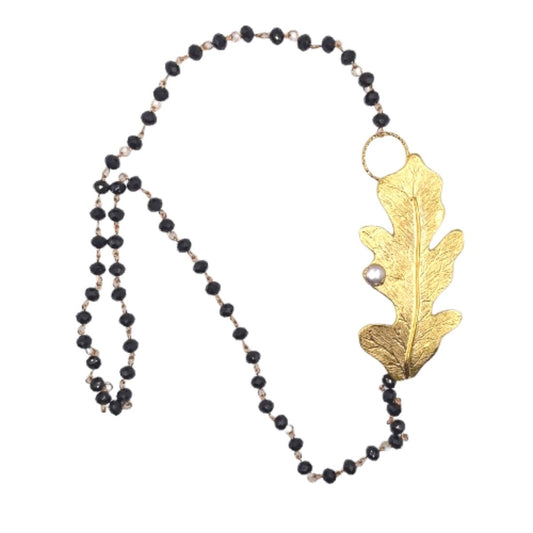 Χειροποίητο κολιέ από ορείχαλκο με γυάλινες πέρλες (N1059) - Necklaces - charmy.gr