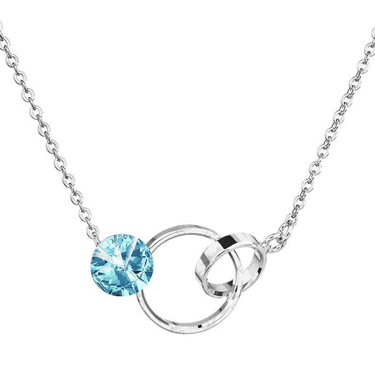 Χειροποίητο κολιέ με ενωμένους κύκλους και κρύσταλλο Swarovski® σε χρώμα aquamarine (F1026) – necklace – charmy.gr