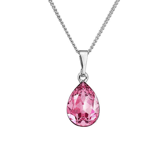 Χειροποίητο κολιέ με κρύσταλλα Swarovski σταγόνα ροζ χρώμα (F1013) – necklace – charmy.gr