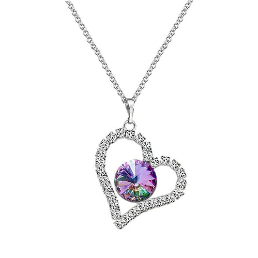 Χειροποίητο κολιέ με κρύσταλλο Swarovski μωβ καρδιά (F1007) – necklace – charmy.gr