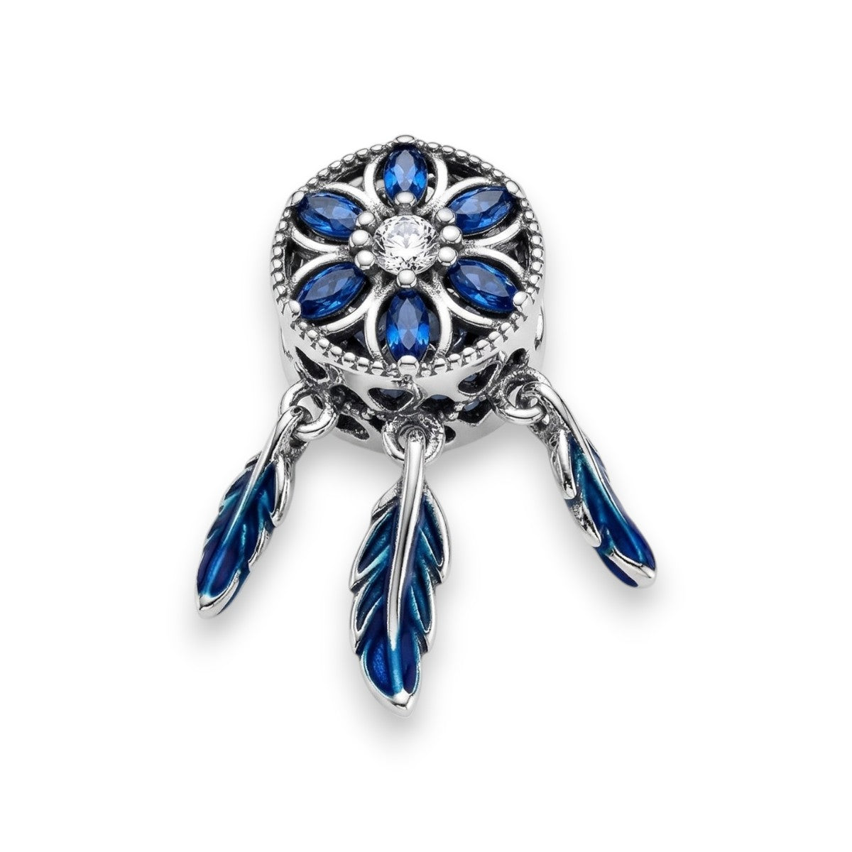 Charm από Ασήμι 925 Ονειροπαγίδα με Μπλε Πέτρες (C1356)