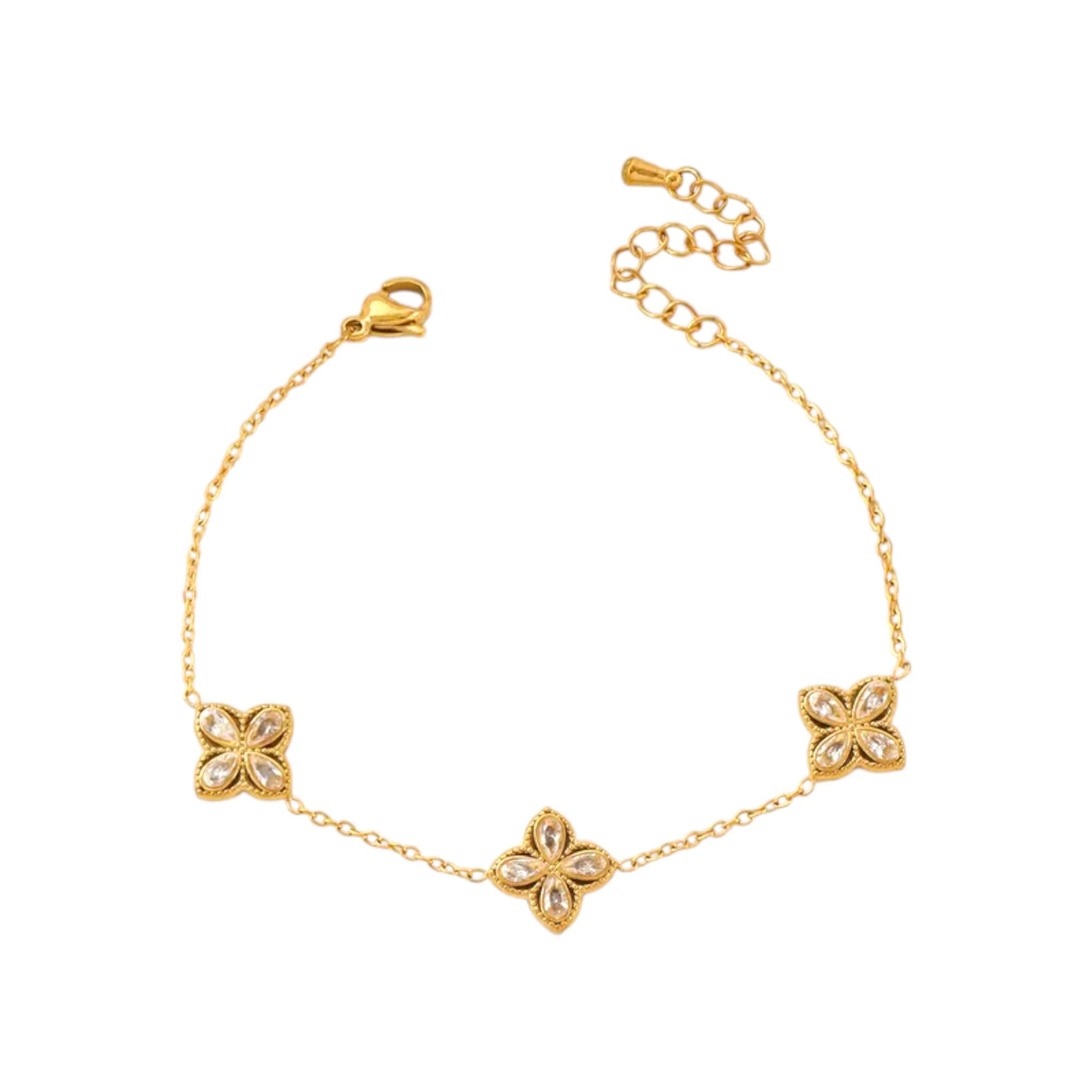 Ατσάλινο Βραχιόλι με Μοτίβα Λουλουδιών & Ζιργκόν – Χρυσό (B1731)