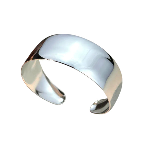 Ατσάλινο Cuff Βραχιόλι – Φαρδύ & Γυαλιστερό – Ασημί (B1738)