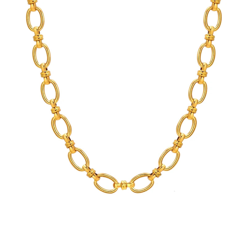 Κολιέ από Ατσάλι με Οβάλ Κρίκους – Χρυσό (N1815)