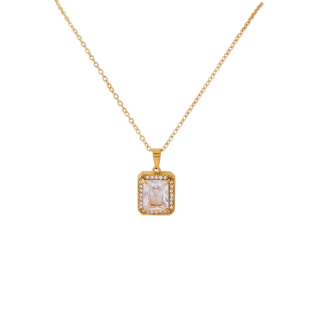 Κολιέ από Ατσάλι με Διάφανη Ορθογώνια Πέτρα (N1840)