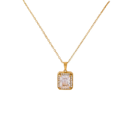 Κολιέ από Ατσάλι με Διάφανη Ορθογώνια Πέτρα (N1840)