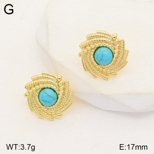 Ατσάλινα Χρυσά Σκουλαρίκια με Τυρκουάζ Πέτρα 17 mm (E3357)