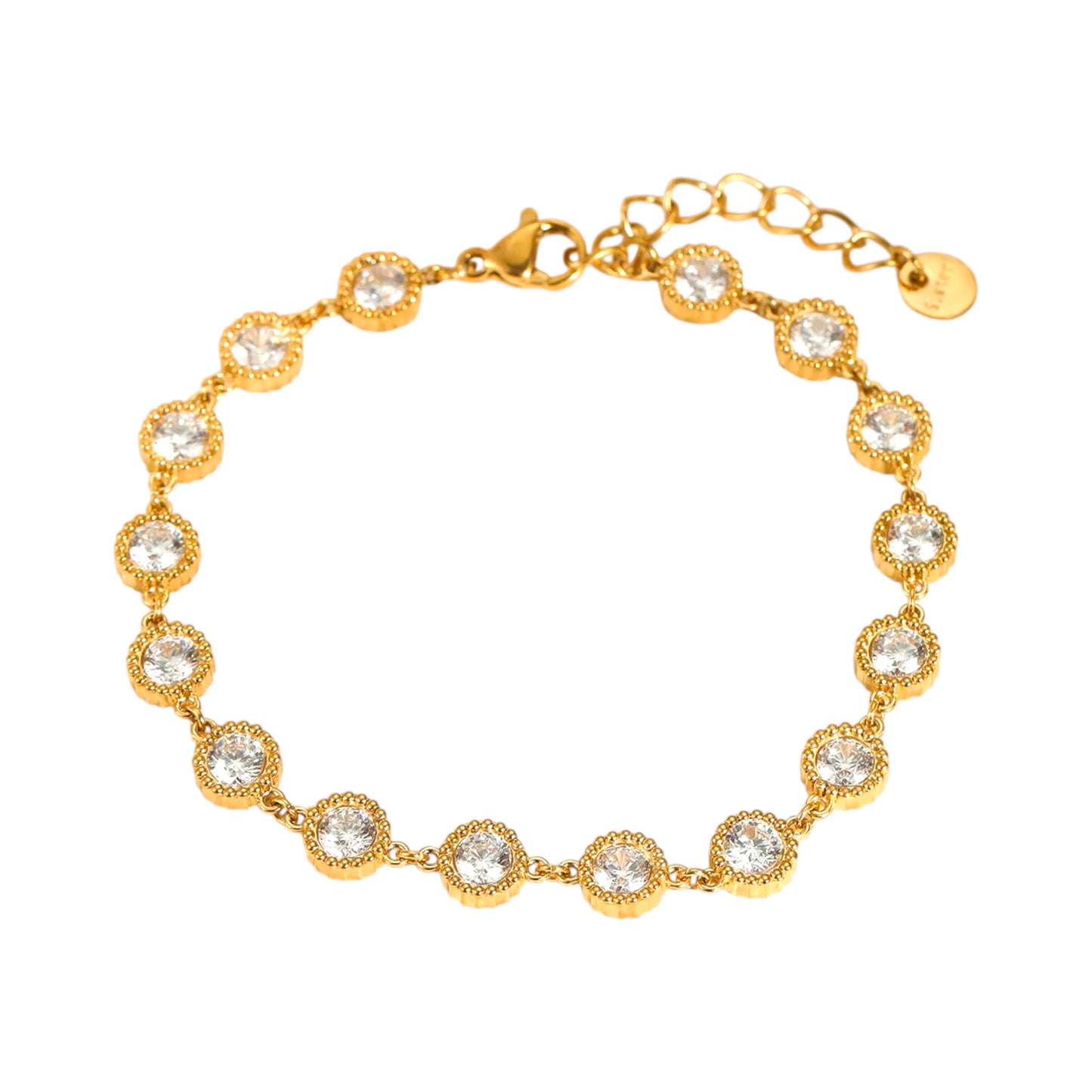 Ατσάλινο βραχιόλι με λευκές πέτρες σε χρυσό τόνο (B1710)