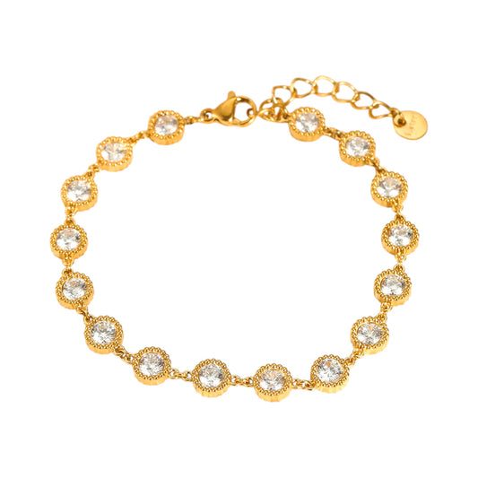 Ατσάλινο βραχιόλι με λευκές πέτρες σε χρυσό τόνο (B1710)