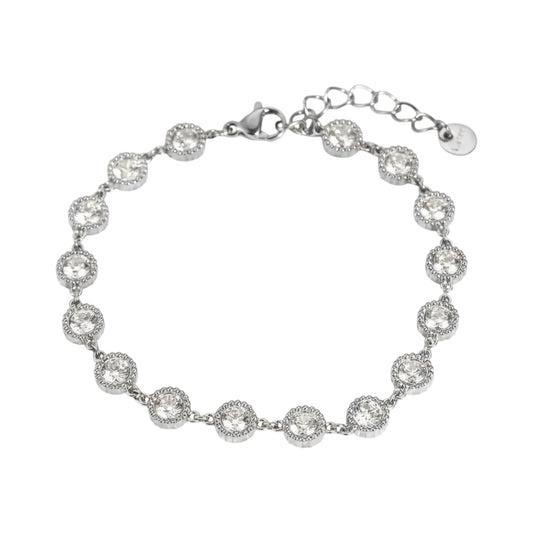 Ατσάλινο βραχιόλι με λευκές πέτρες σε ασημί τόνο (B1711)