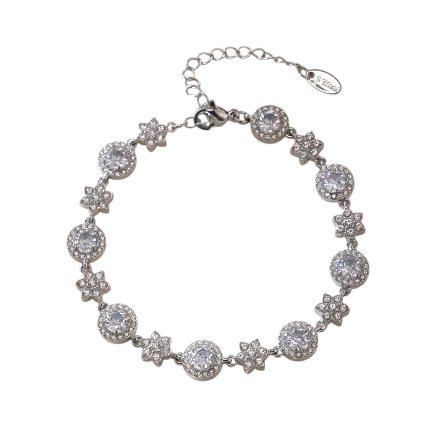 Ατσάλινο βραχιόλι με αστέρια και ζιργκόν σε ασημί τόνο (B1714)