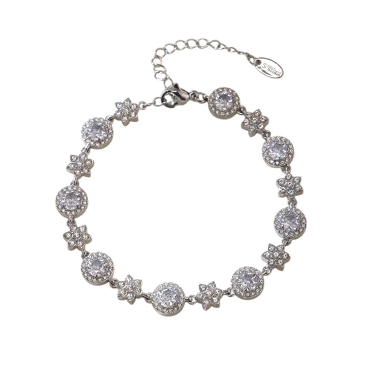 Ατσάλινο βραχιόλι με αστέρια και ζιργκόν σε ασημί τόνο (B1714)