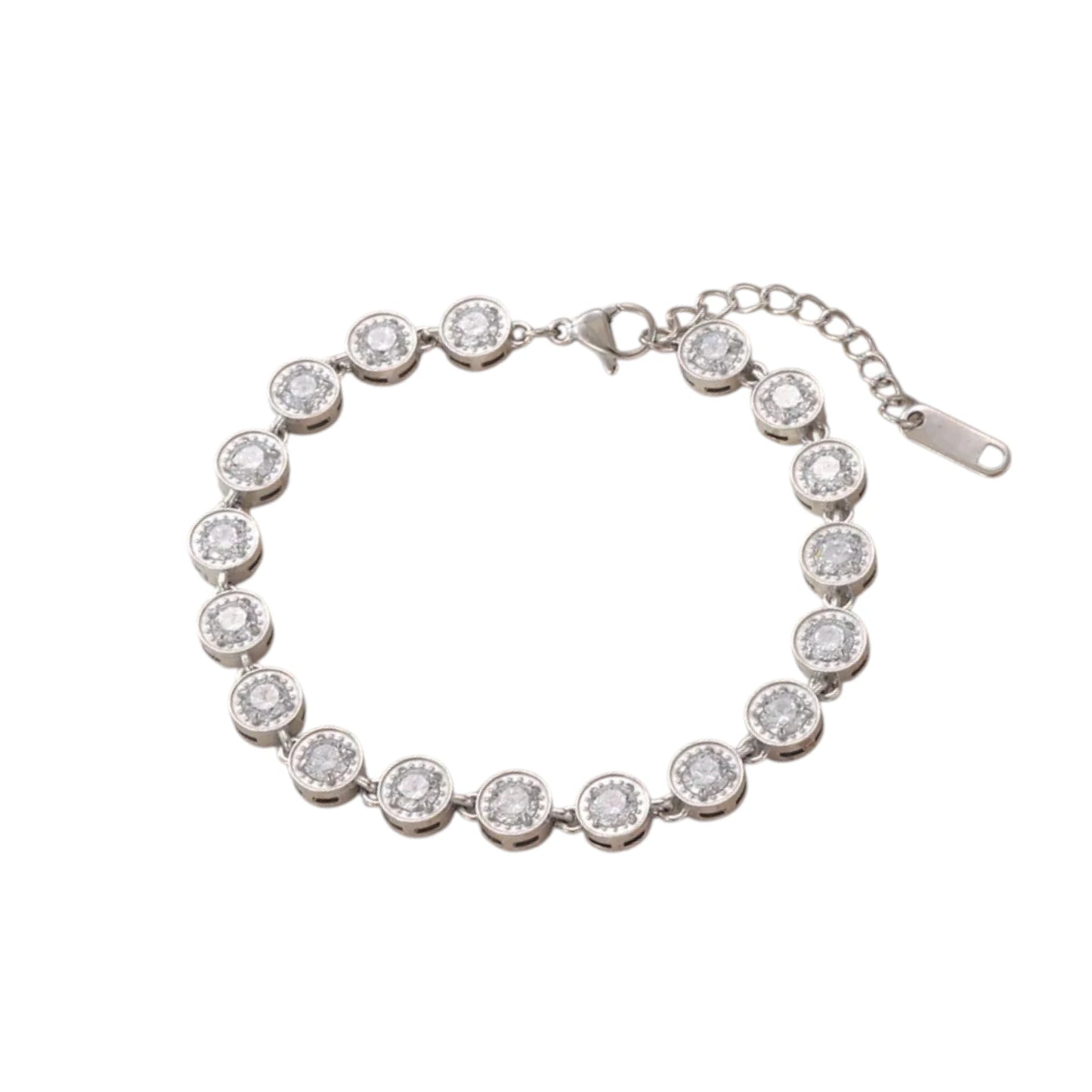 Ατσάλινο Βραχιόλι με Λευκά Ζιργκόν σε Ασημί Απόχρωση (B1718)