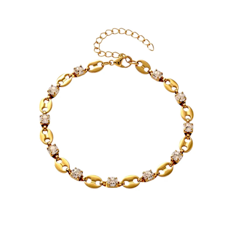 Ατσάλινο Χρυσό Βραχιόλι με Ζιργκόν σε Κλασική Αλυσίδα (B1723)