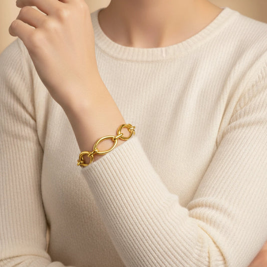 Ατσάλινο Βραχιόλι με Οβάλ Κρίκους – Χρυσό (B1724)