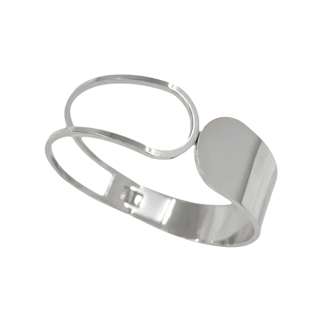 Ατσάλινο Ασημί Βραχιόλι Cuff με Αφηρημένο Σχέδιο (B1734)